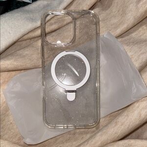 Clear Glitter Apple iPhone 16 Pro Max Case with Ring Holder